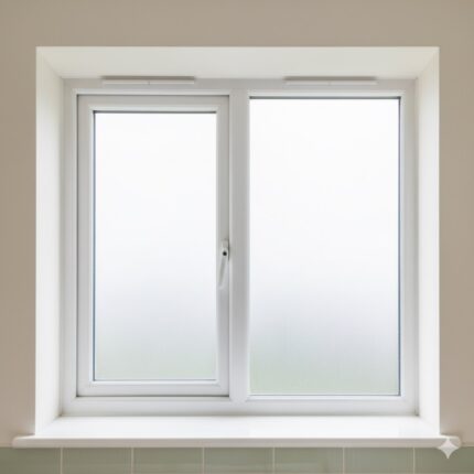 Brilliant white two-part uPVC tilt-and-turn window installed in traditional Dublin kitchen — interior view — Dublin Blinds