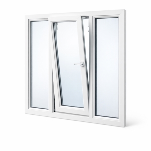 White uPVC three-part tilt-and-turn window with energy-saving double glazing — Dublin Blinds
